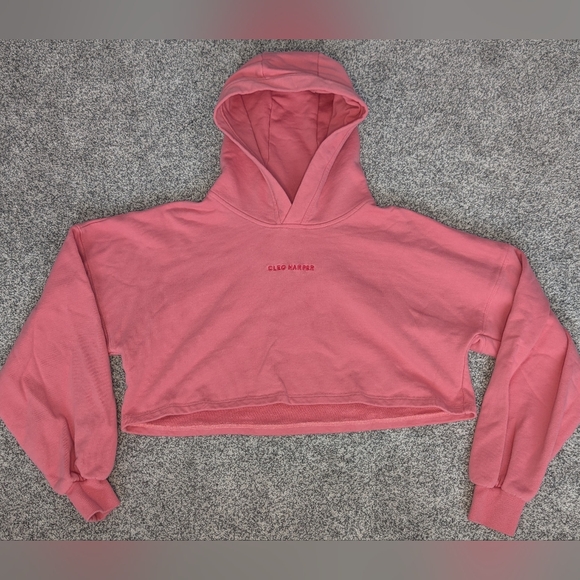 Cleo Harper Tops - Cleo Harper Logo Pullover Cropped Pink Hoodie Sweatshirt Women's Size Small